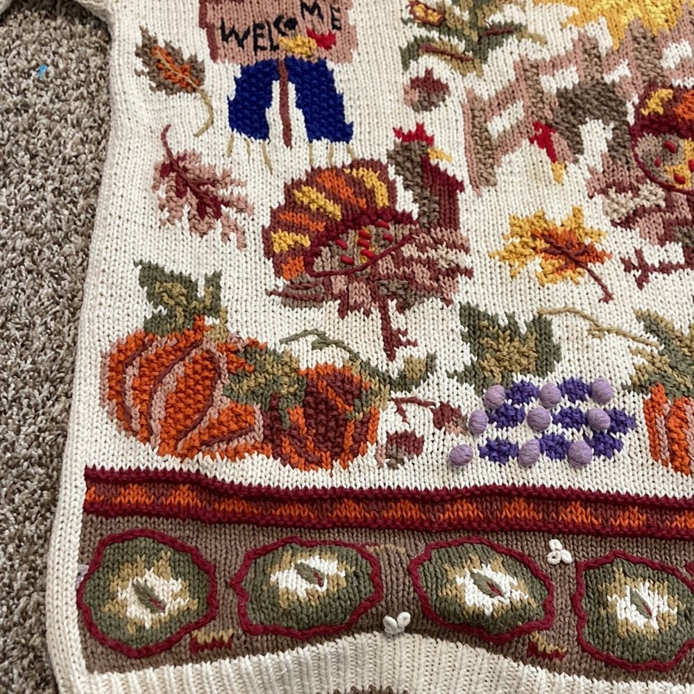 Vintage 90s Beldochpopper Fall Harvest Pumpkin Scarecrow Turtleneck Sweater S - Picture 14 of 14